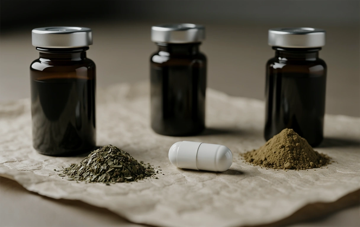 Apothecary glass and natural capsules