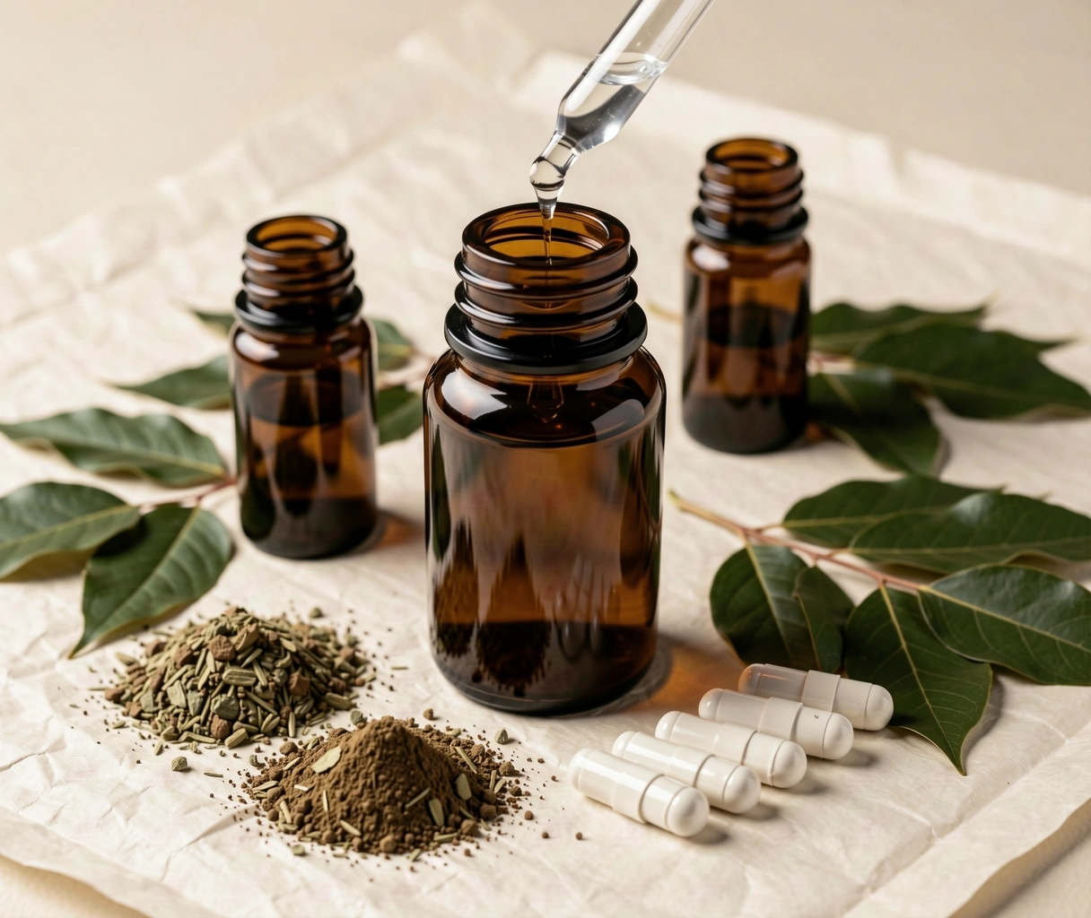 Natural botanical extracts and mineral compounds in laboratory glass